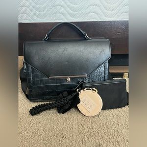 BEIS The Messenger in Black Croc + Sports Wristlet Set